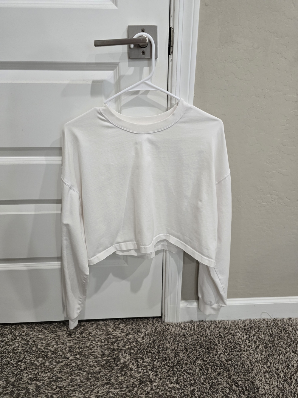 Cropped Long-Sleeve White Crewneck Top